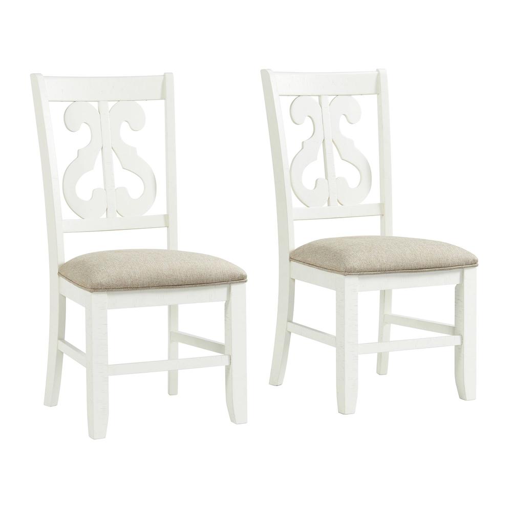 Picket House Furnishings Stanford Wooden Swirl Back Side Chair Set in White. Picture 2