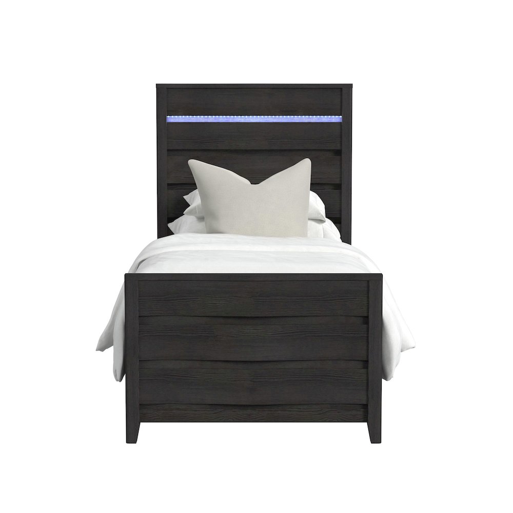 Tobias Twin Bed with LED in Black. Picture 3