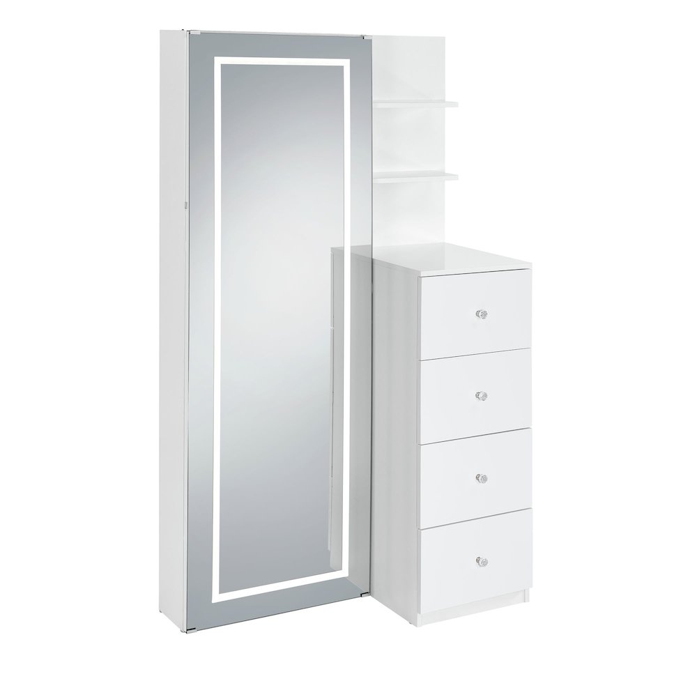Alberta  Floor Mirror With Storage in White. Picture 3