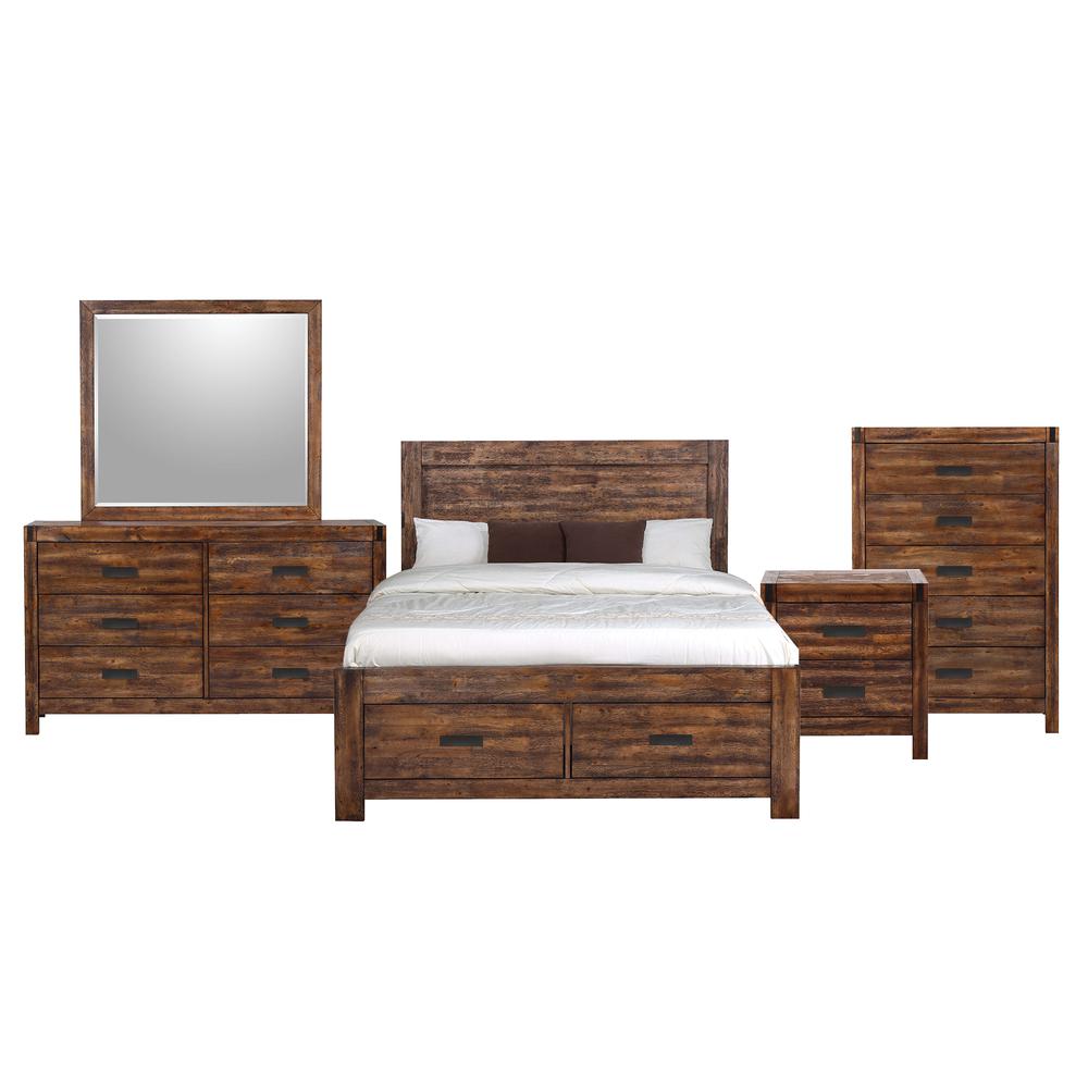 Wren King 5PC Platform Storage Bedroom Set In Chestnut. Picture 1