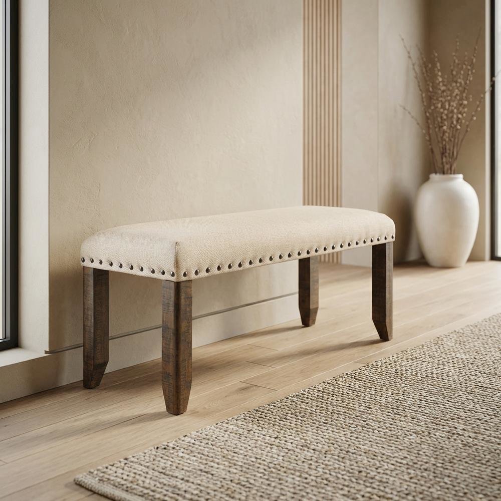 Polyester Upholstered Dining Bench, Traditional Accent Bench,White. Picture 3