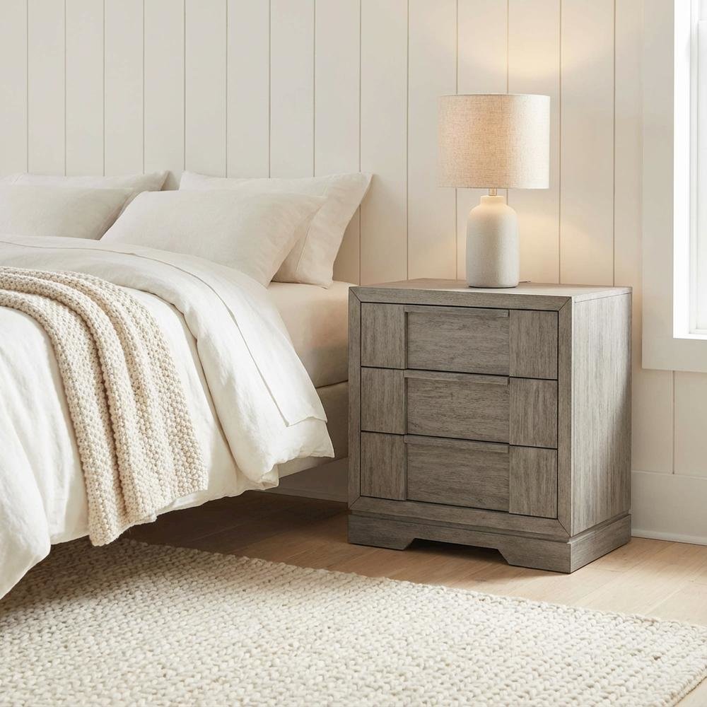 Grey 3-Drawer Nightstand with Usb Port for Modern Bedroom Storage. Picture 3