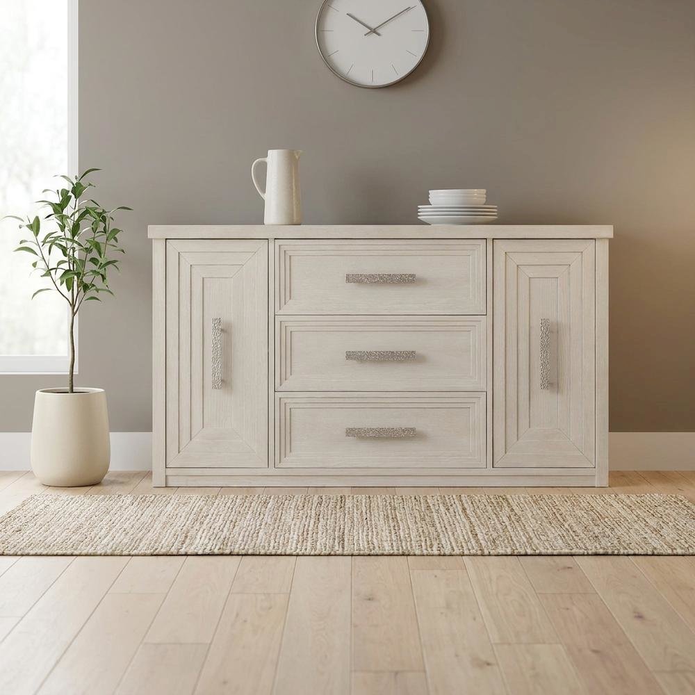 Oak Buffet Cabinet Sideboard with Storage, Credenza, Dining Room, Antique White. Picture 3
