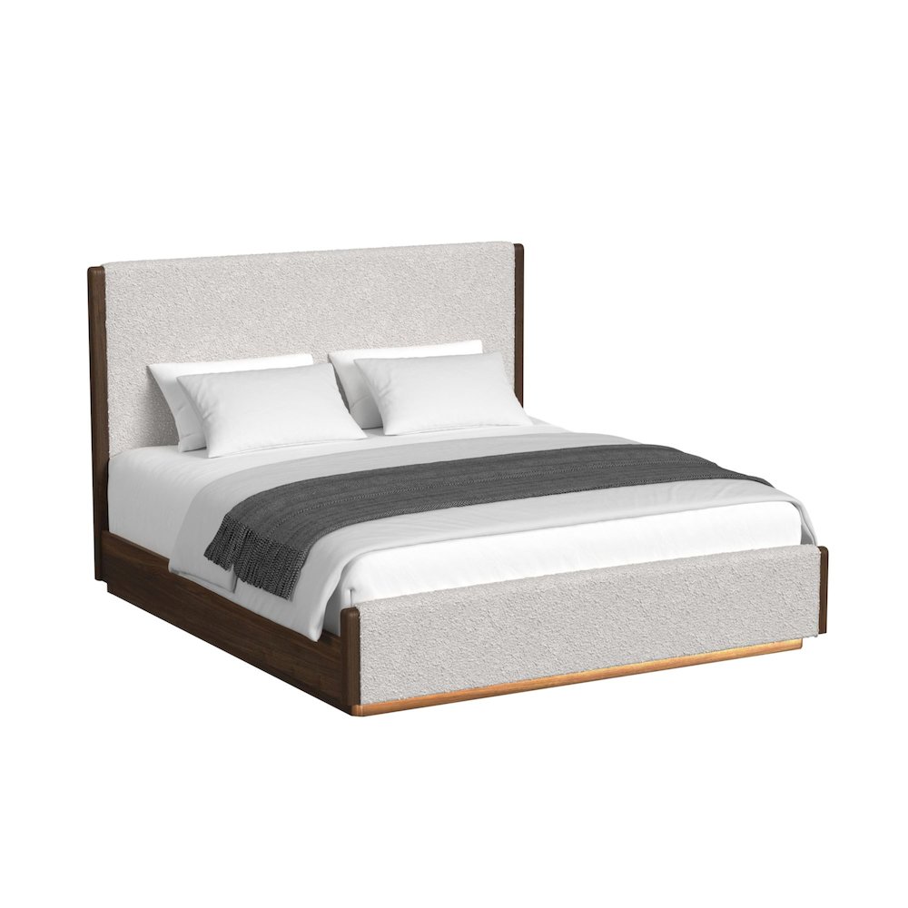 Perth  King UPH Bed with Boucle Beige and LED in Brown. Picture 1