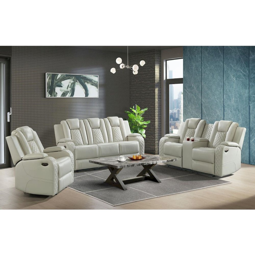 Power Motion Loveseat with Power Headrest, Console and LED in Pebble Oyster. Picture 3
