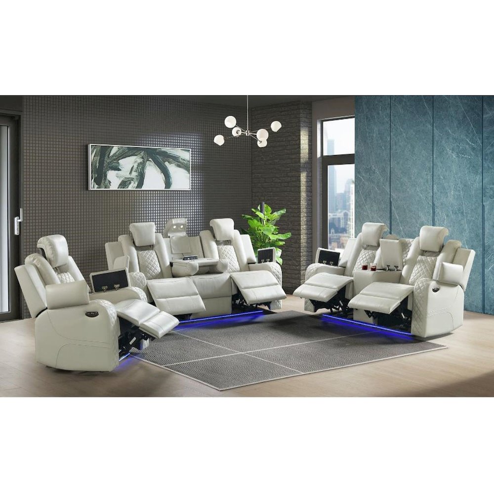 Power Motion Loveseat with Power Headrest, Console and LED in Pebble Oyster. Picture 4