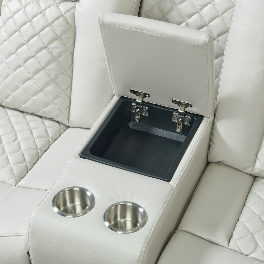 Power Motion Loveseat with Power Headrest, Console and LED in Pebble Oyster. Picture 6