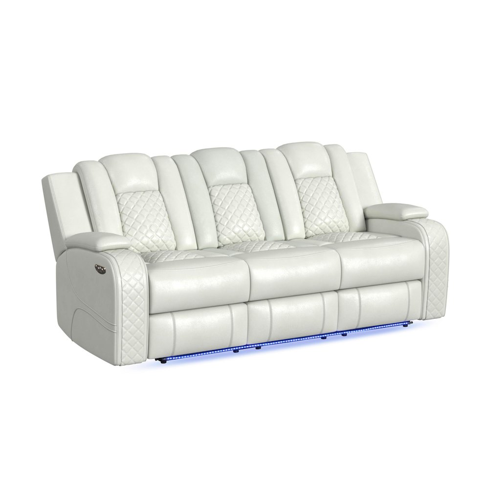 Power Motion Sofa with Power Headrest, Dropdown Table, Pebble Oyster. Picture 1