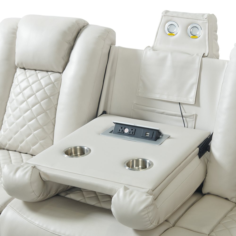 Power Motion Sofa with Power Headrest, Dropdown Table, Pebble Oyster. Picture 8