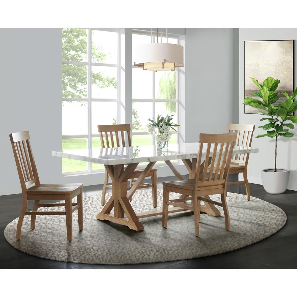 Liam Standard Height Rectangular Dining Table in White Marble. Picture 2