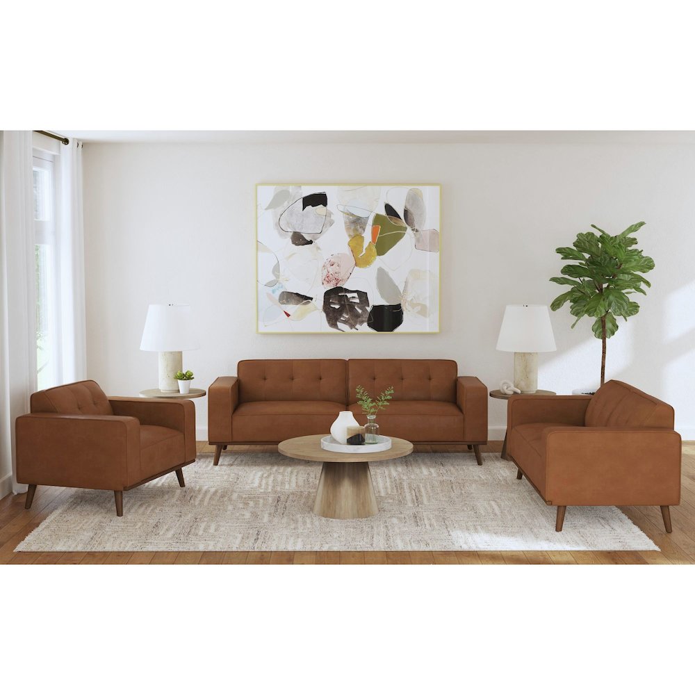 Destiny Loveseat with Wood Front in Pebble Tan. Picture 6