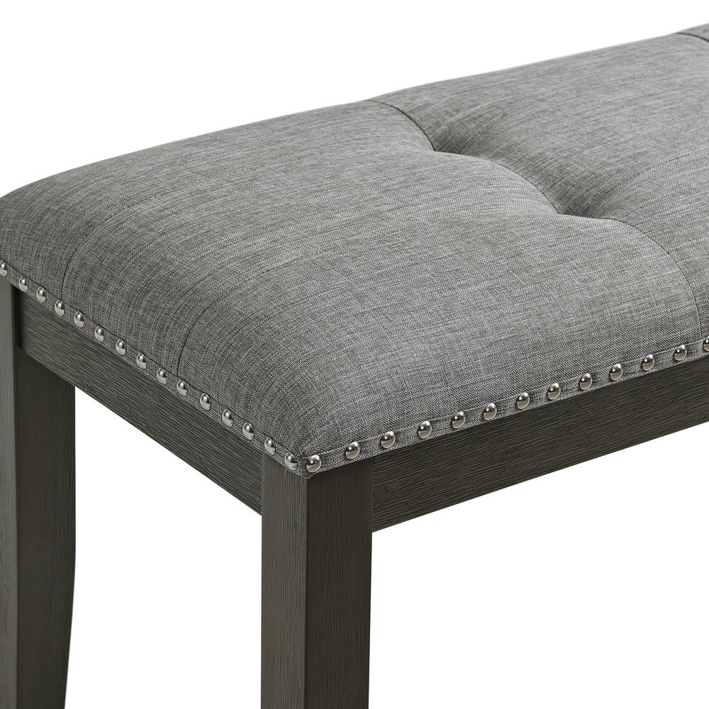 Eve Bench w/ Grey Fabric and Nail Heads in Charcoal. Picture 4