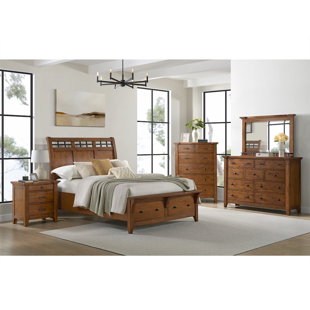 Joseph Queen Sleigh Storage Bed in Chestnut. Picture 4