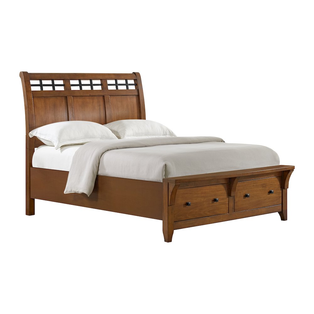 Joseph Queen Sleigh Storage Bed in Chestnut. Picture 1
