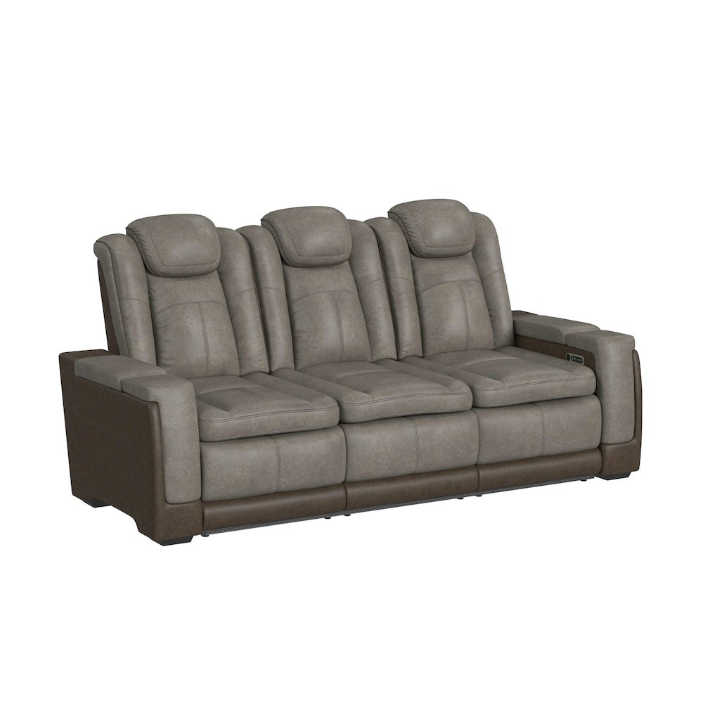 Power Motion Sofa with Power Headrest and PWS in Rocky Grey/Brown. Picture 1