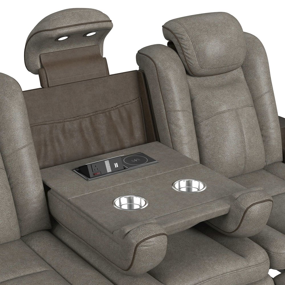 Power Motion Sofa with Power Headrest and PWS in Rocky Grey/Brown. Picture 11