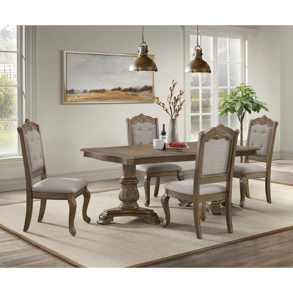 Denali Dining Side Chair with Beige Fabric in Walnut (2 Per Carton). Picture 7