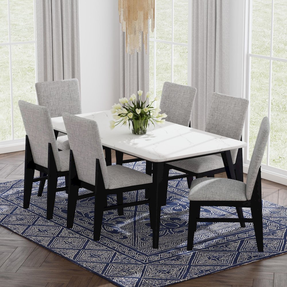 Megan Dining Table with White Faux Marble Top in Black. Picture 4