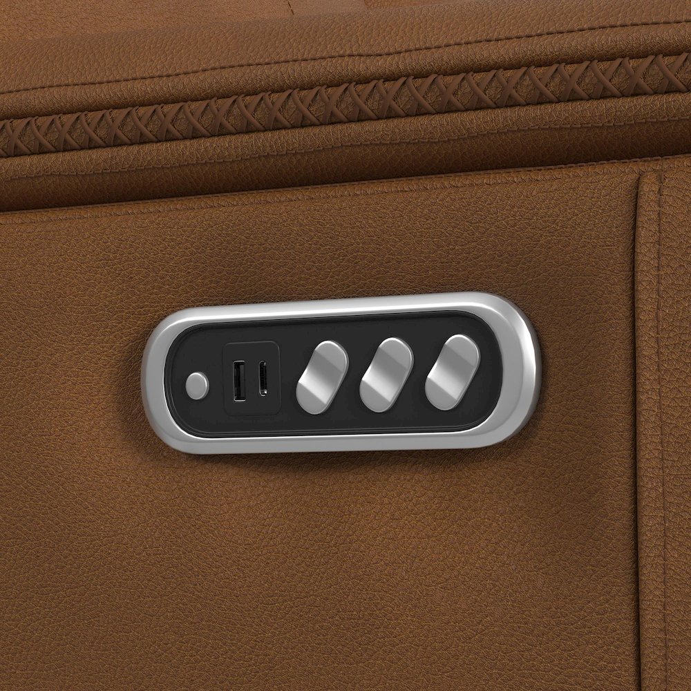 Power Motion Loveseat with Console, Power Headrest and Lumbar in Aline Butternut. Picture 5