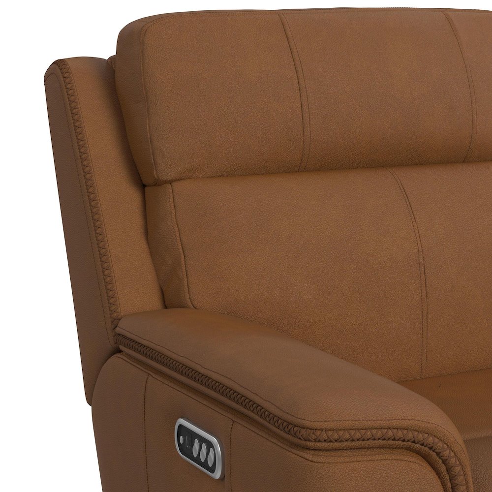 Power Motion Loveseat with Console, Power Headrest and Lumbar in Aline Butternut. Picture 4