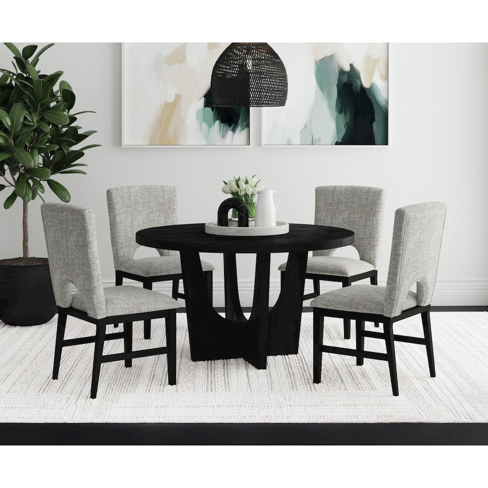 Salem 5PC Dining Set in Black-Round Table with Wood Top and Four Chairs. Picture 2