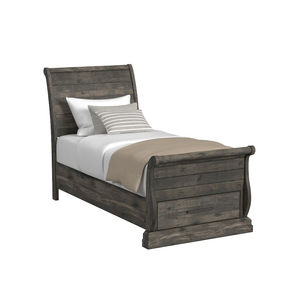 Park Ridge Twin Sleigh Storage Bed in Charcoal. Picture 1