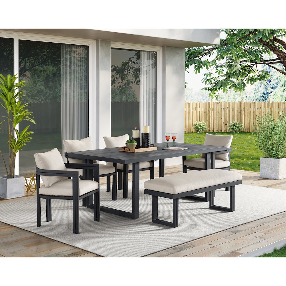 Playa Dining Bench - Dark Grey and Olefin Beige. Picture 5