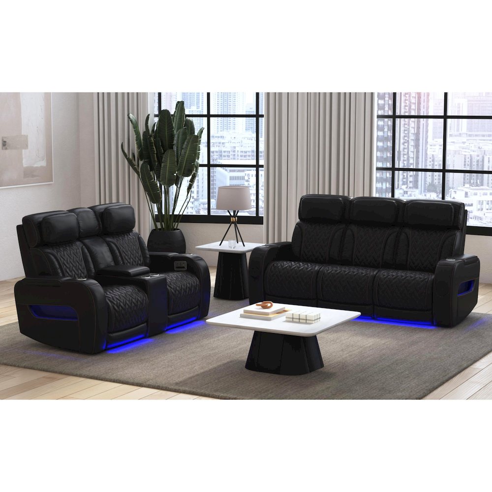 P3 Sofa with I Table, reading light, heat, massage, LED and speaker, Jett Black. Picture 12