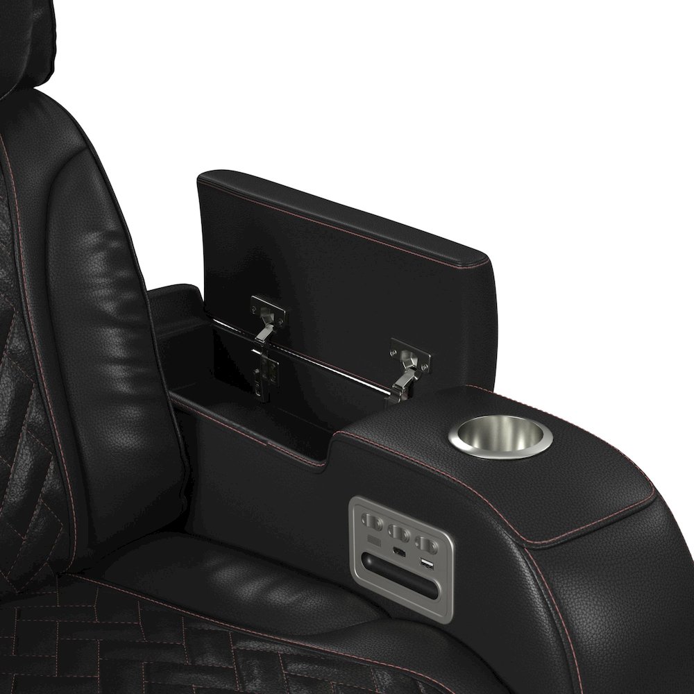 P3 Loveseat with LED, wireless charger pocket and Console in Jett Black. Picture 8