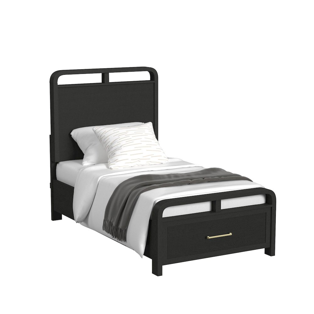 Ridgemont Twin Storage Bed in Black with Grain. Picture 1