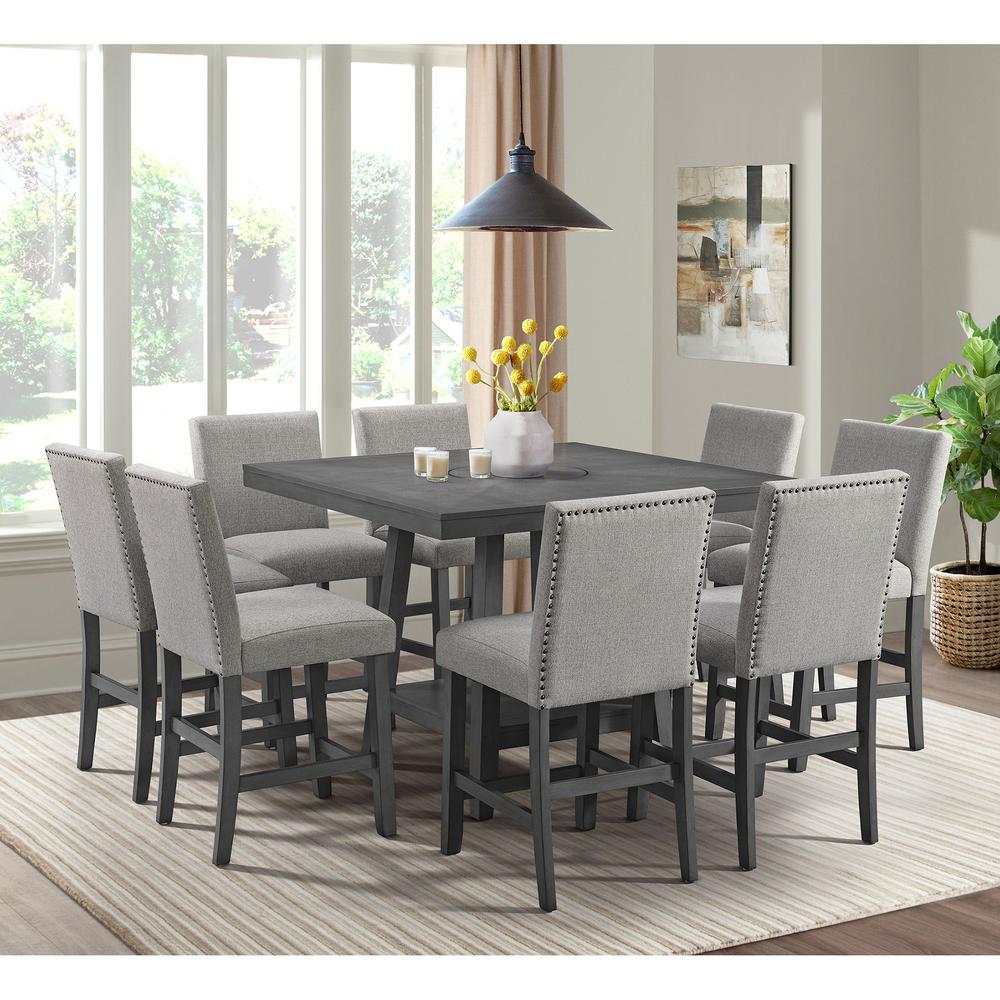 Hester Counter Corner Bench with Upholstered Back and Grey Fabric in Grey. Picture 10