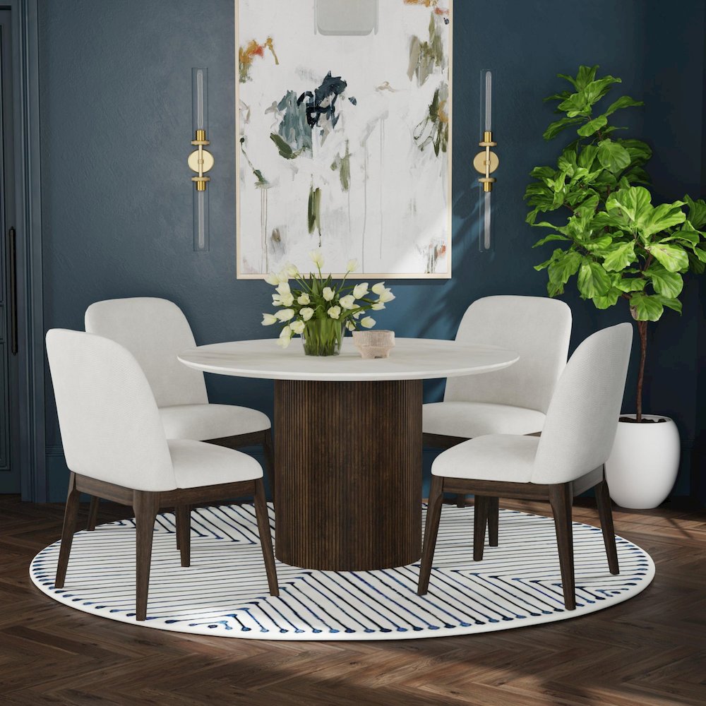 Sylvie Dining Side Chair with White Fabric in Dark Brown (2 Per Carton). Picture 7