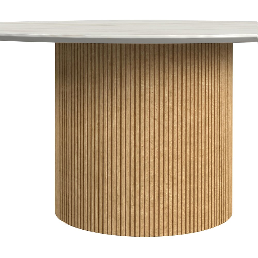 Sutton 3PC Table Set White Faux Marble Base Natural-Coffee Table Two End Tables. Picture 5