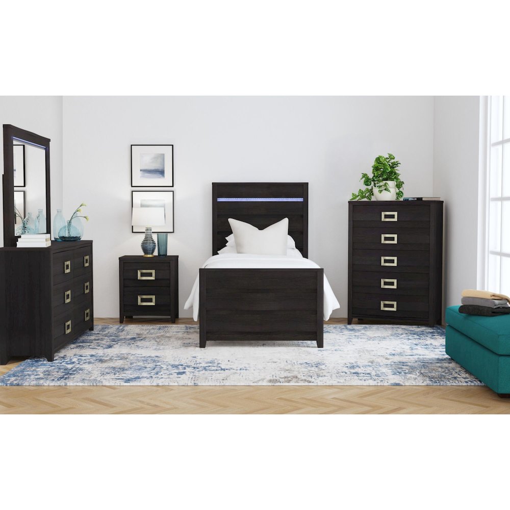 Tobias Twin Bed with LED in Black. Picture 7