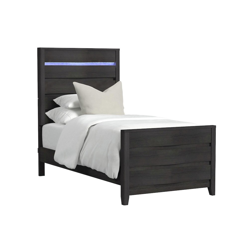 Tobias Twin Bed with LED in Black. Picture 1