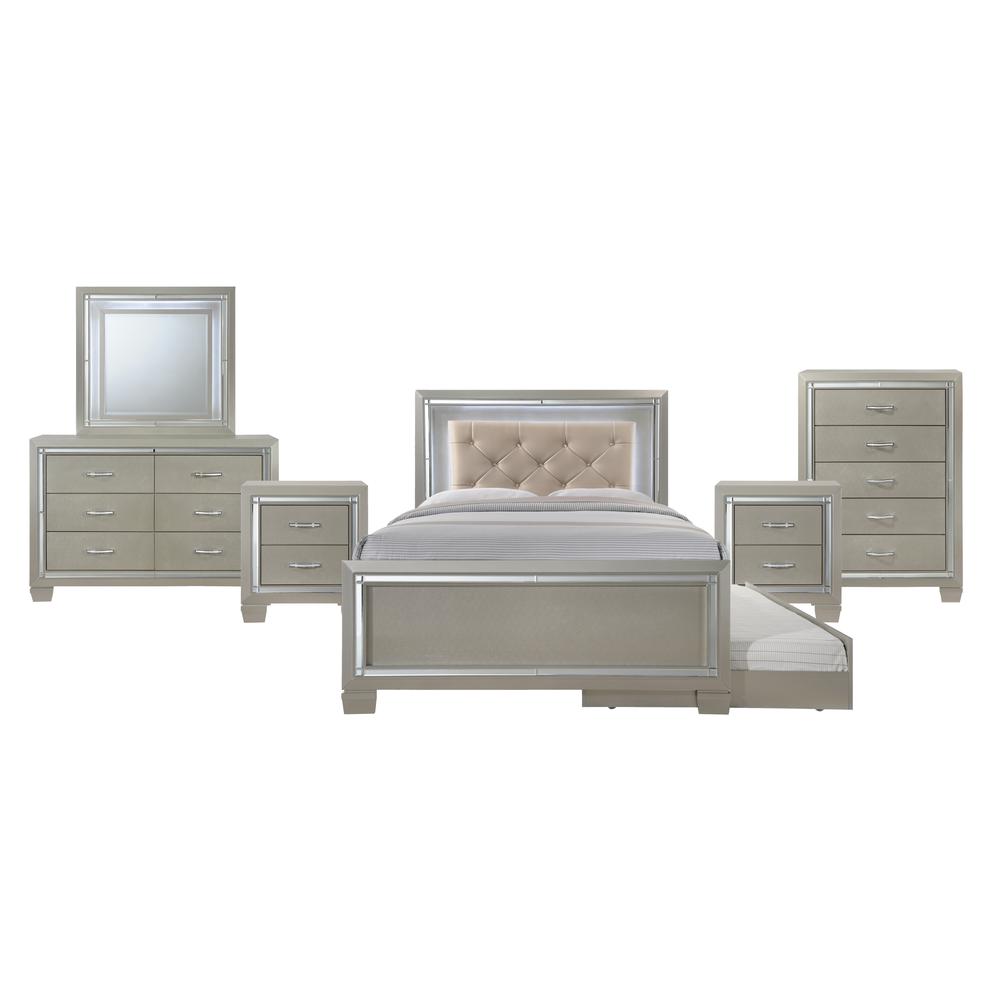 Glamour Youth Full Platform w/ Trundle 6PC Bedroom Set. Picture 1