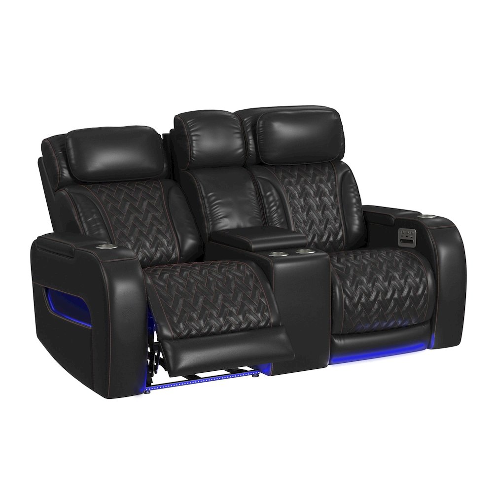 P3 Loveseat with LED, wireless charger pocket and Console in Jett Black. Picture 3