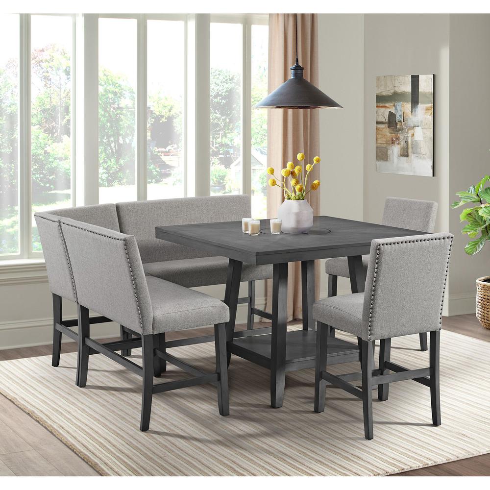 Hester Counter Corner Bench with Upholstered Back and Grey Fabric in Grey. Picture 8