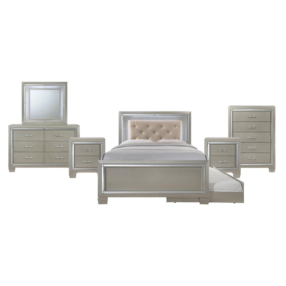 Glamour Youth Full Platform w/ Trundle 6PC Bedroom Set. Picture 15