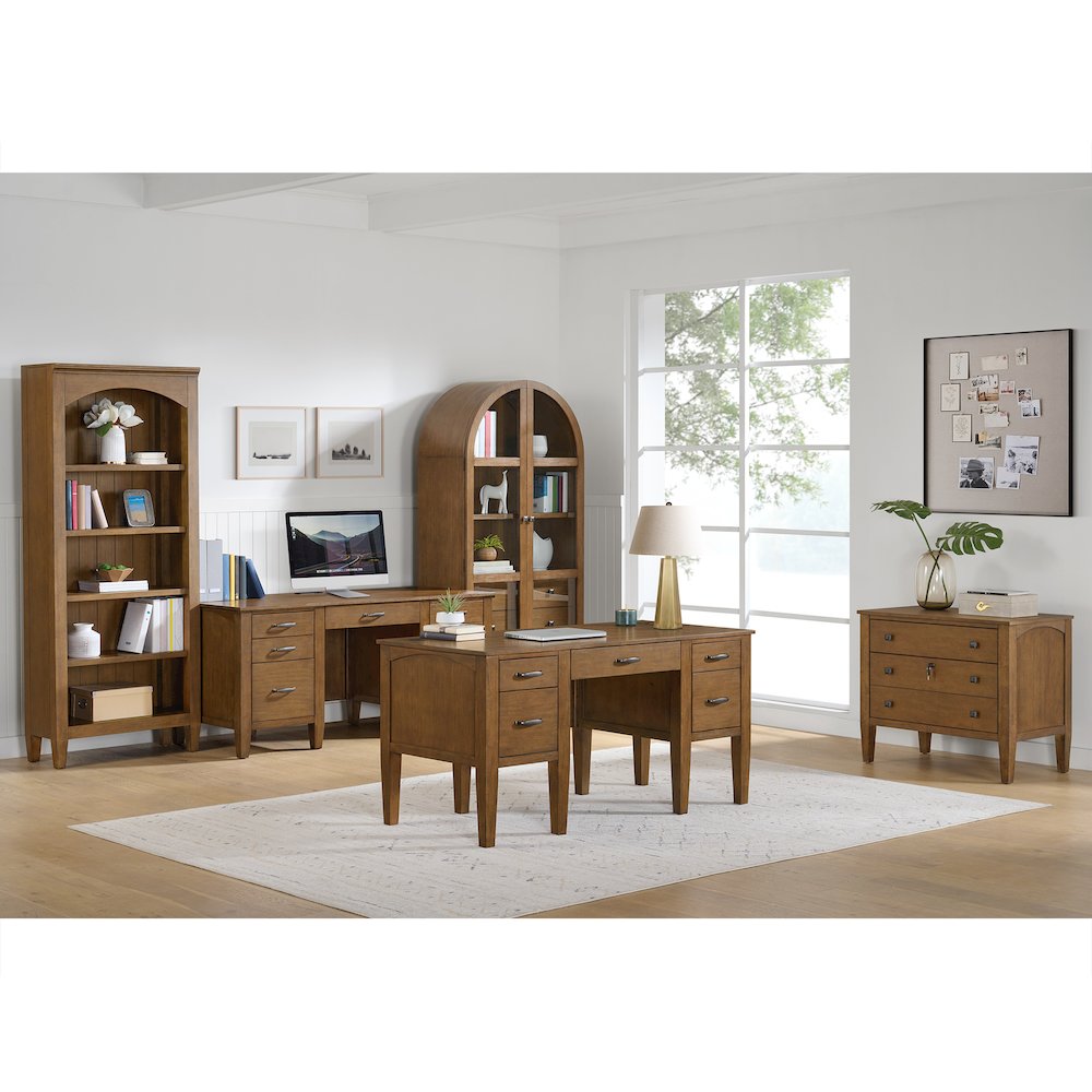 Beth Double Pedestal Desk with Power/USB in Brown Oak. Picture 4