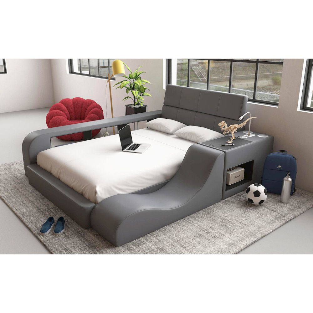 Booker Nightstand with Electronic Features in Grey PU. Picture 4