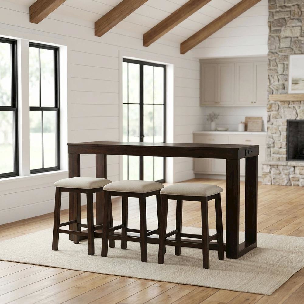 Transitional Bar Table with Shelf, Multi Counter Height Dining Table,Brown. Picture 2