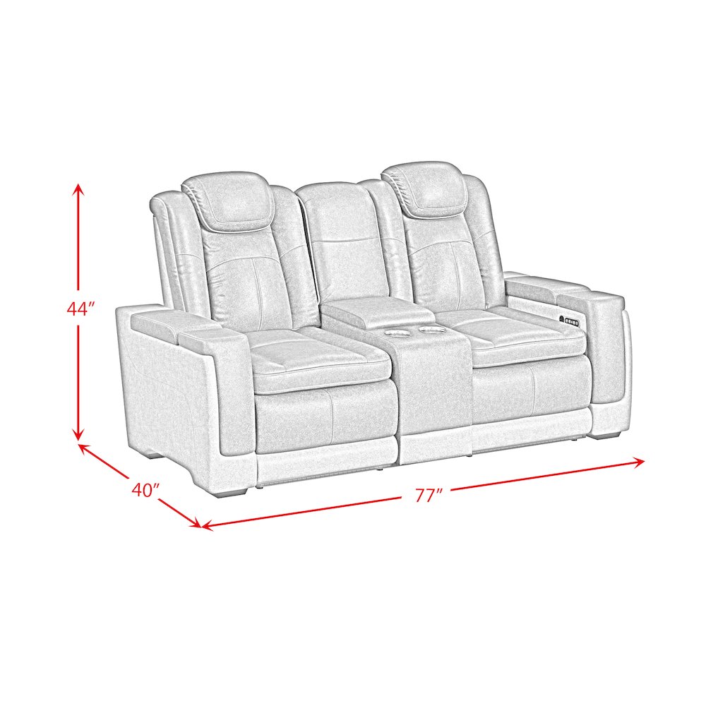 Power Motion Loveseat with Power Headrest, Led, and Console in Rocky Grey/Brown. Picture 14