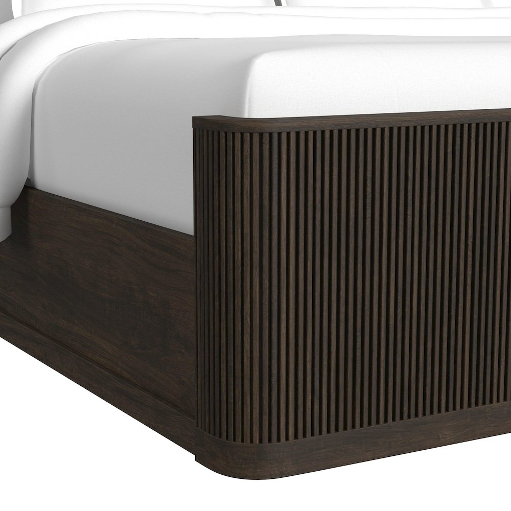 Sylvie Queen UPH Bed with White Fabric in Dark Brown. Picture 5