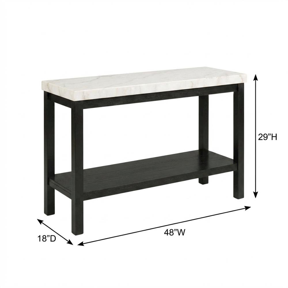 Rectangle Sofa Table, Marble Top, Transitional Console Table,Living Room,White. Picture 4