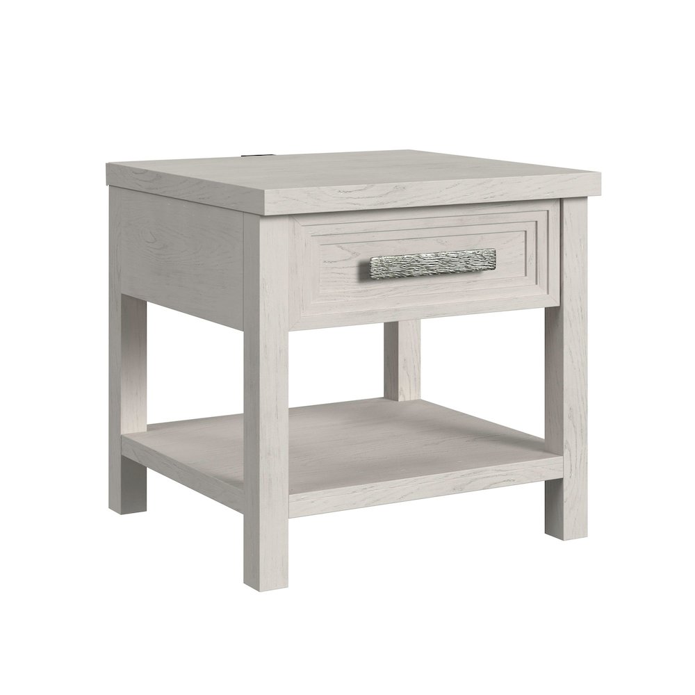 Avalanche End Table with USB in Antique White. Picture 1