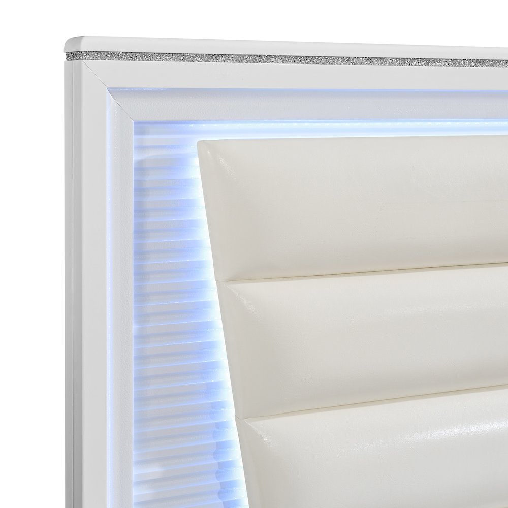 Xena Full UPH 5PC Bedroom Set with Lights in White. Picture 7