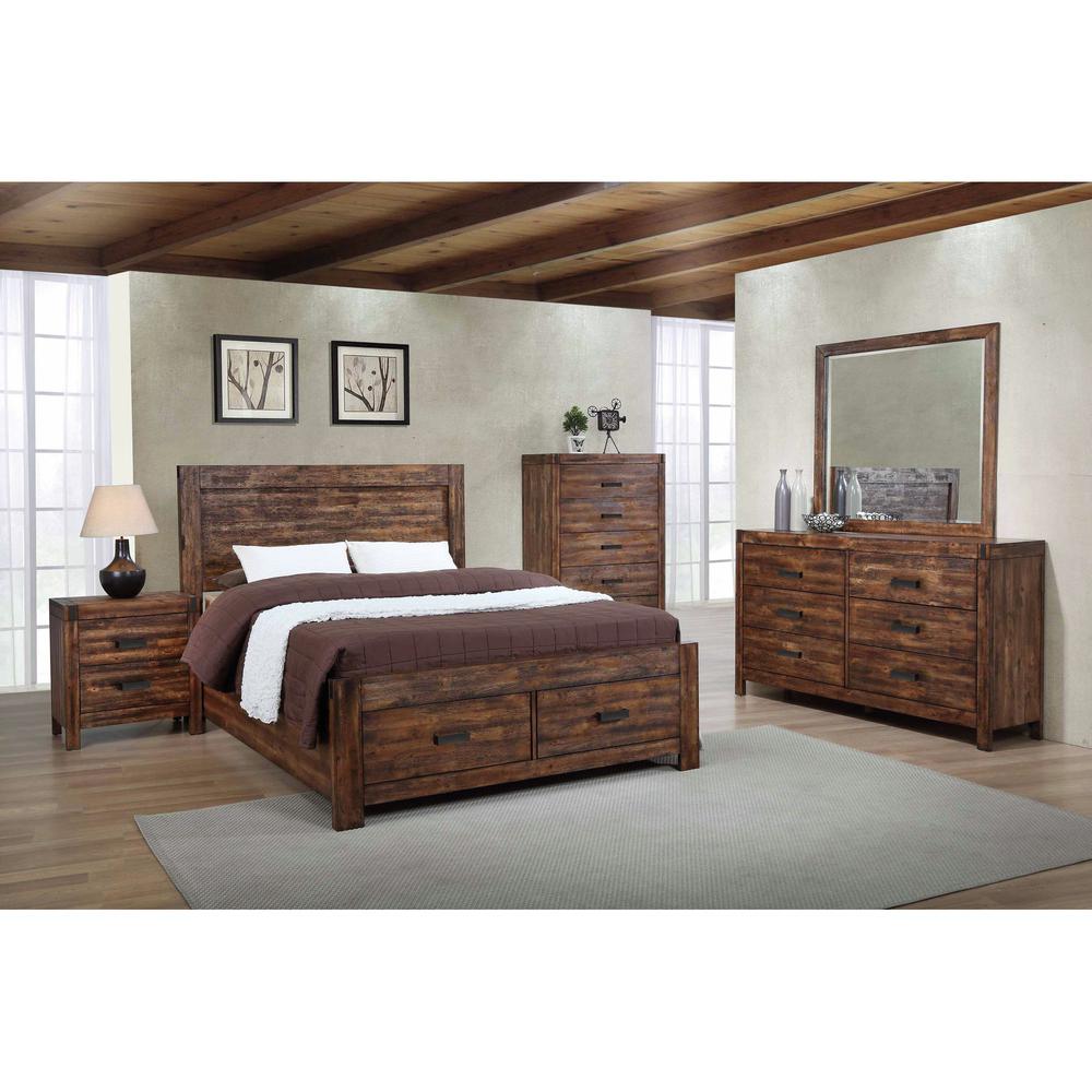 Wren King 5PC Platform Storage Bedroom Set In Chestnut. Picture 2