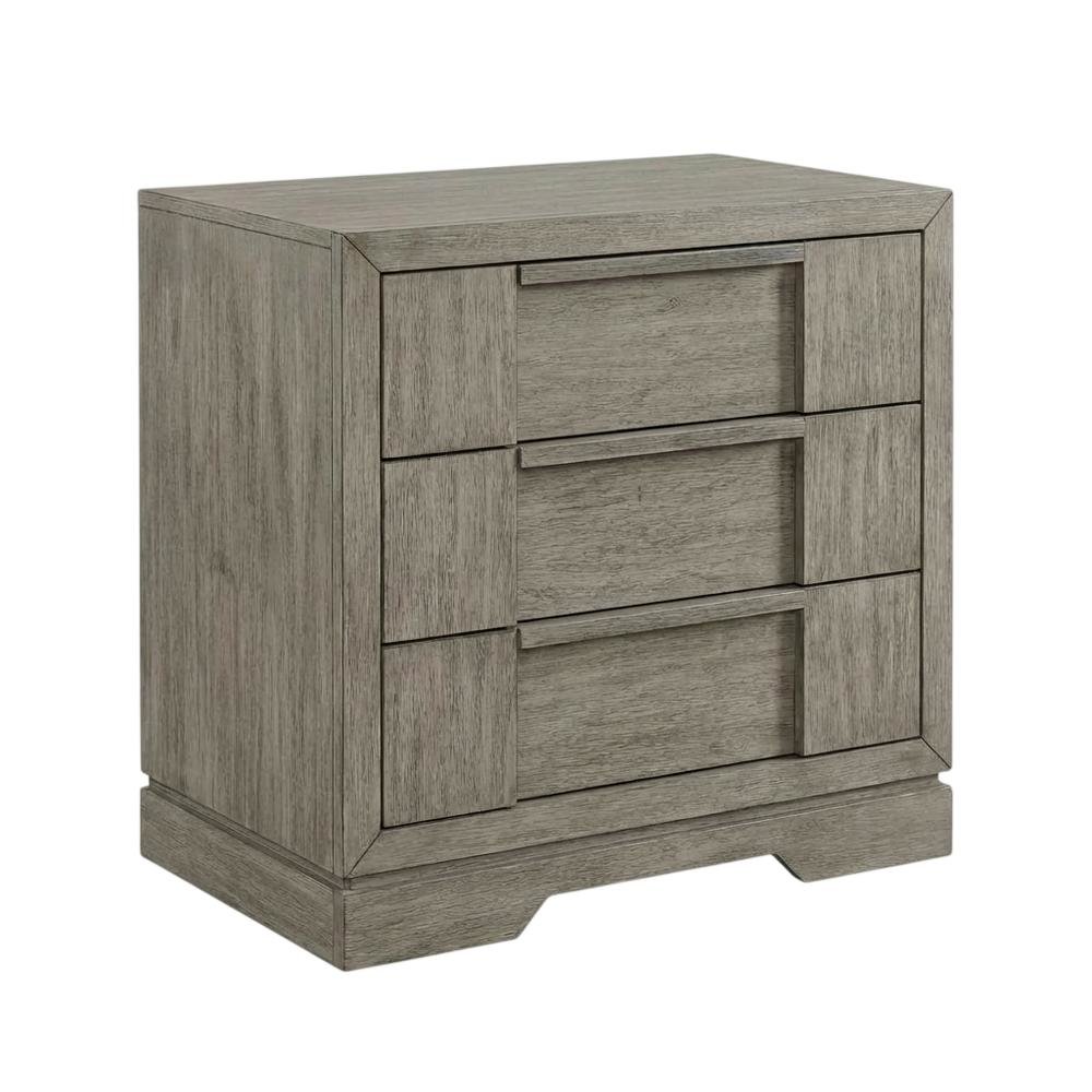 Grey 3-Drawer Nightstand with Usb Port for Modern Bedroom Storage. Picture 1