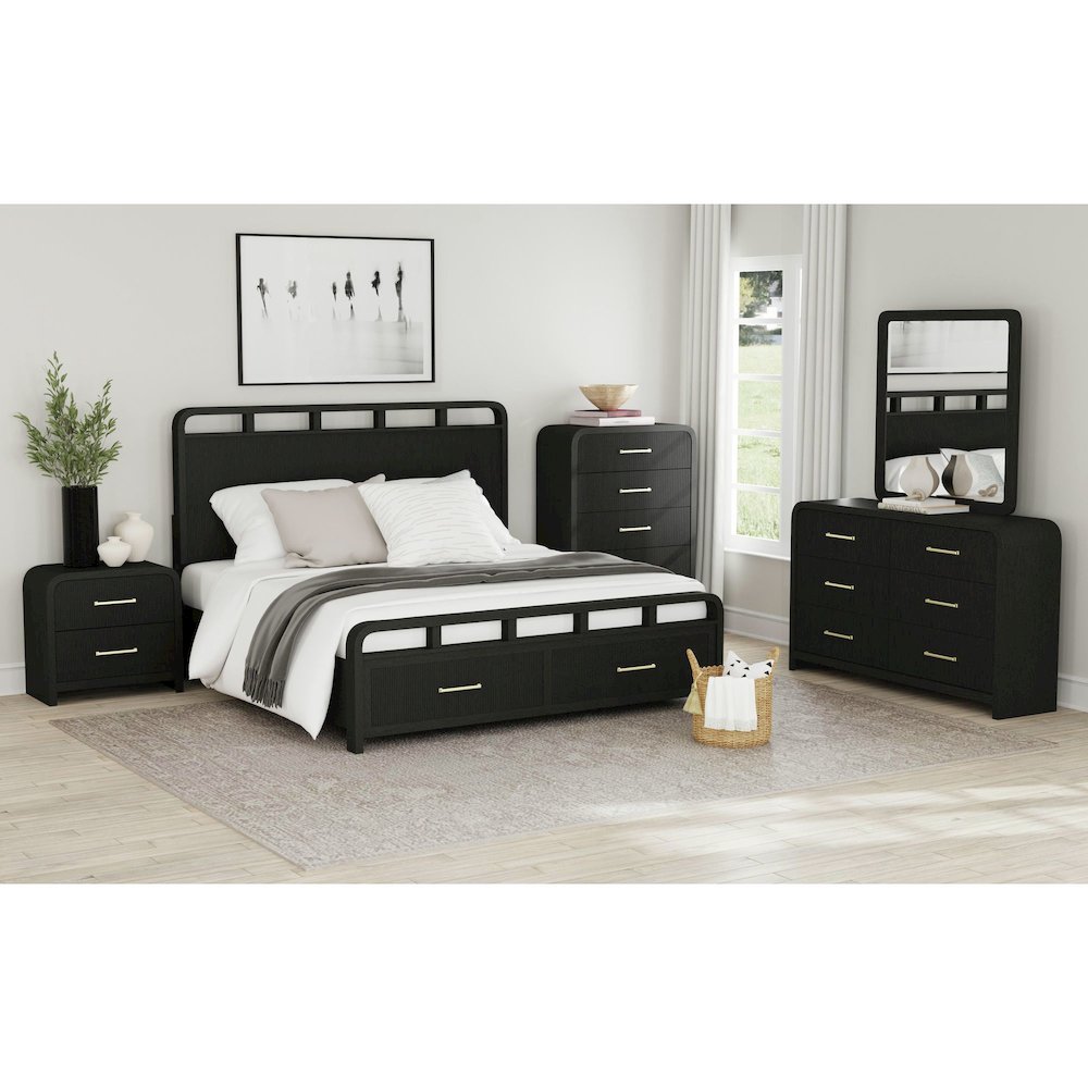 Ridgemont 2-Drawer Nightstand with USB in Black with Grain. Picture 9